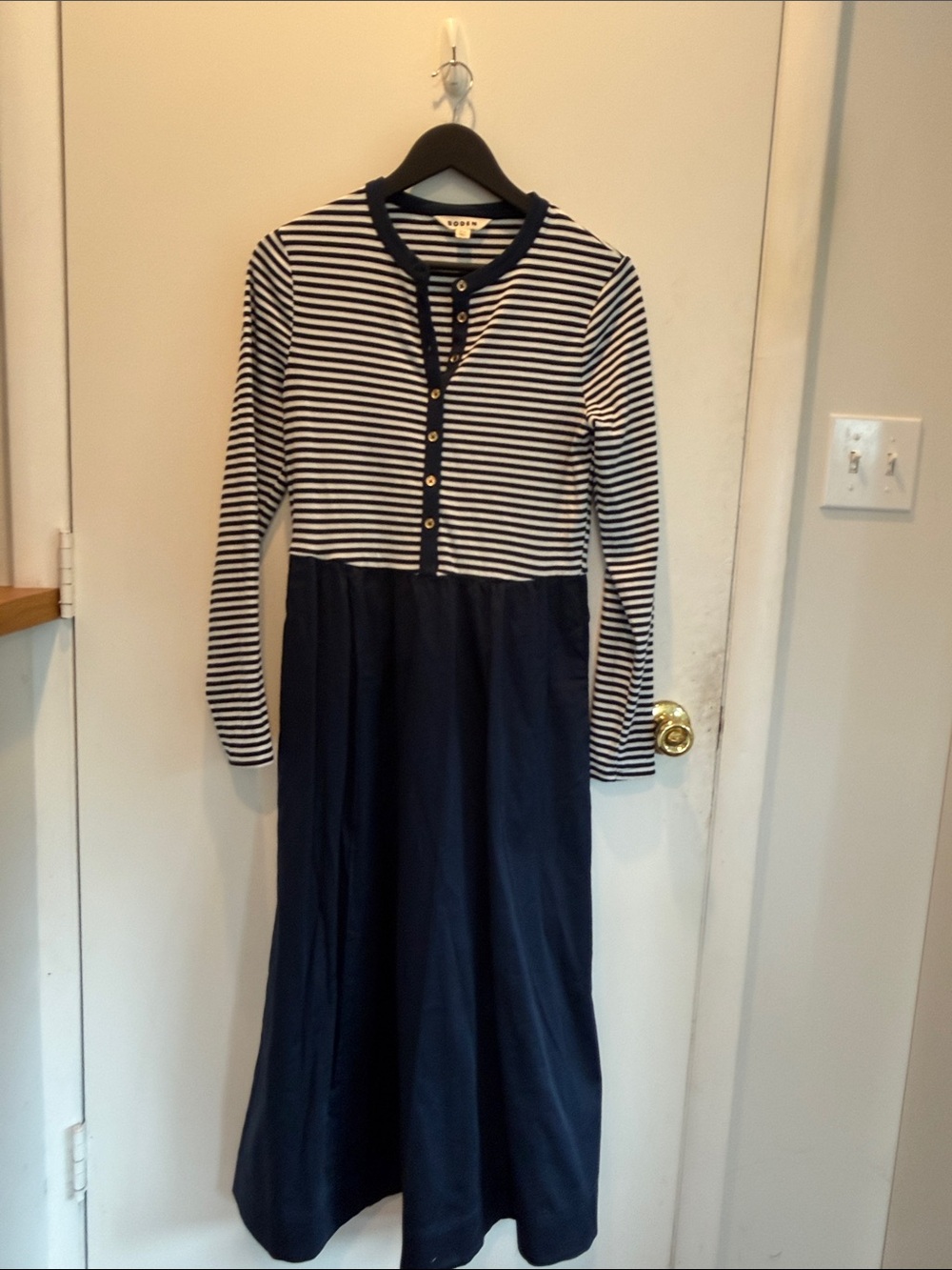 Boden Navy and White Striped Long-Sleeve Knit Dress
